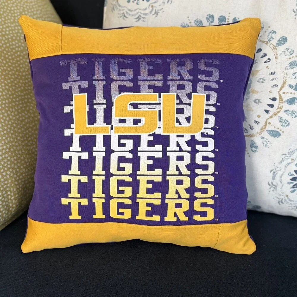 Louisiana State University LSU Tigers Handmade upcycled 16x16 Throw pillow cover